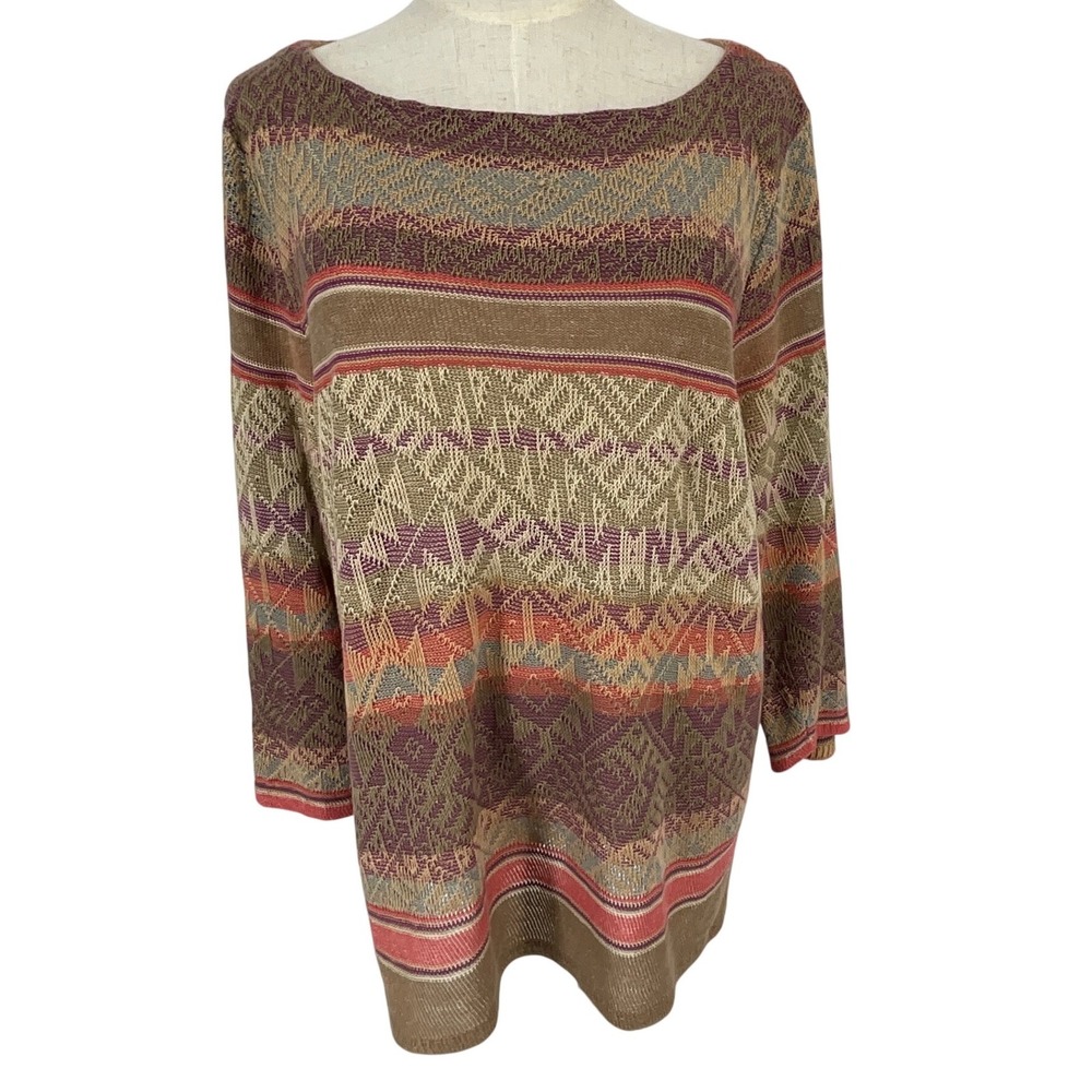 LRL Lauren‎ Jeans Co XL Multi Color Geometric Knit Sweater Boat Neck Long Sleeve